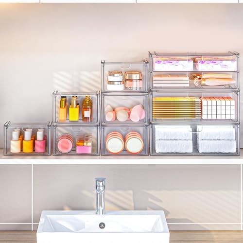 6-Pack Acrylic Stackable Storage Drawers for Vanity, Desk, Bath