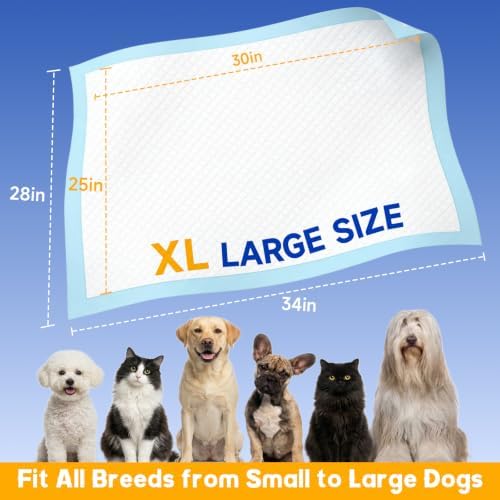 XL Pee Pads for Dogs, 34 x 28 in, 6-Layer Training Pads, Leak-Proof,40-Pack