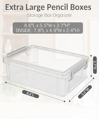 6 Pack Extra Large Pencil Box, Plastic Pencil Case Crayon Box