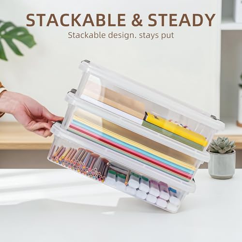 3PC Storage Bins with Lids, Stackable Plastic Box, Paper Storage