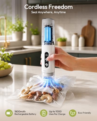 Handheld Vacuum Sealer for Food, 30 Reusable Bags & 6 Clips