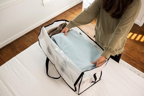 Heavy Duty Moving Bags - Water Resistant Storage Bags with Backpack Straps, Zippers and Handles - Large Moving Boxes for College Dorm, Travel, Closet Organization - 6 Pack, Clear