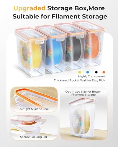 Pro Filament Storage Box – Precision-Fit Airtight Container for Single 1KG Spools, Flat-Lid Design for Stable Stacking, Premium Desiccant Moisture Control, 3D Printer Filament Storage 6 Pack