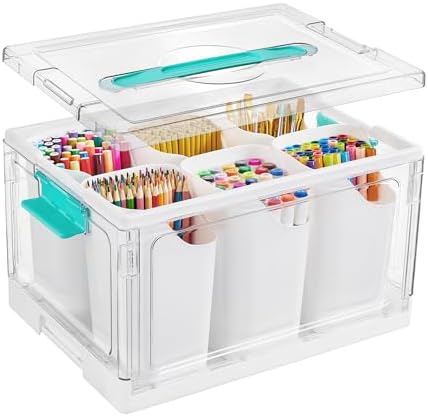 24 QT Clear Plastic Craft Organizer with Detachable Inserts,1 Pack