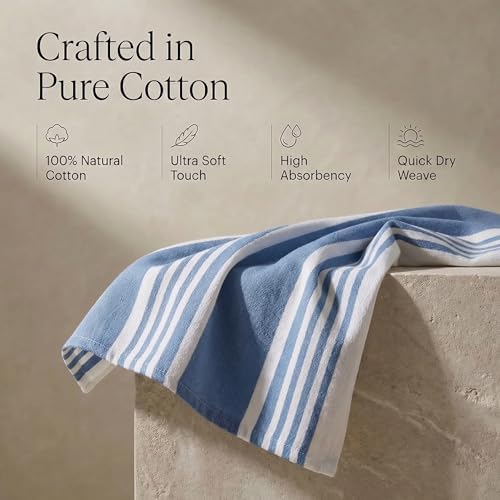 Cotton Kitchen Towels Dishtowels Set of 6 20x30 In- Blue/White