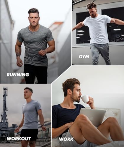 5 Pack Workout Shirts for Men Gym Black Moisture Wicking Quick Dry T Shirts