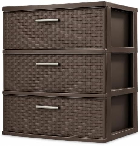 Wide 3 Drawer Weave Tower, Home Organizer, Espresso