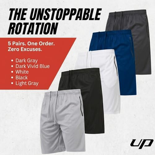 5 Pack Mens Athletic Shorts Loose Fit Basketball Short