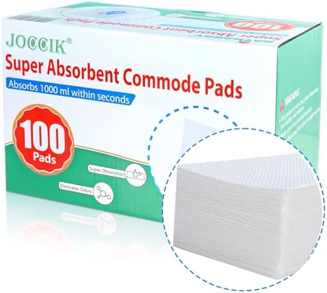 Super Absorbent Commode Pads for Bedside Toilet Chair Buckets and Bedpans | Value Pack of 100