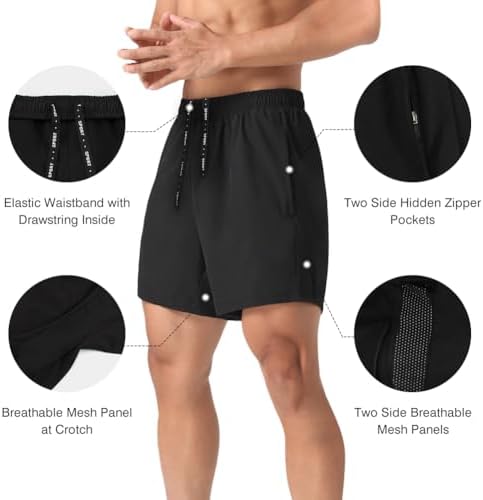 2 Pack Mens Lightweight Athletic Running Shorts 5'' Quick Dry Gym Workout Shorts with Zipper Pockets
