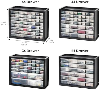 64-Drawer Screw Organizer, Hardware Storage, Made in USA, Black