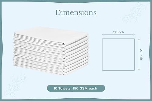 Organic Cotton White Dish Towels - 10 Pack Quick Drying White Kitchen Towels - Lint-Free Organic Cotton Dish Cloths - Extra Large Highly Absorbent Blank Tea Towels - 27"x27"