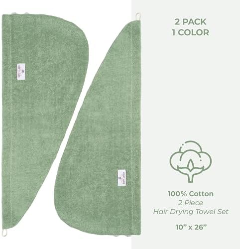 100% Cotton Hair Towels for Women, Head Towel Cap, Cotton Hair Turban Towel Wrap for Long Curly Anti Frizz Hair, Soft and Absorbent Cotton Hair Towels 2 Pack, Sage Green