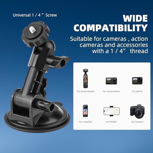 Pocket 3 4 4P Suction Cup Mount, for Xtra Muse Car Windshield Window Dash Holder Kit with Expansion Adapter for Insta360 X6 X4 X5 Go 3S for GoPro Pocket 3 4 4P Action 6 5 Pro Nano Accessories
