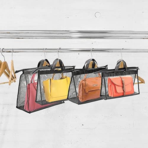 12 Pack Dust Bags for Handbags, Clear Handbag Storage Organizer for Closet, Purse Protector Storage Bag with Zipper and Handle, Hanging Dust Cover Bag for Handbag