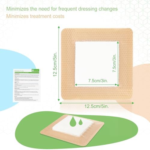 Silicone Wound Dressing 5x5 Inch, 10 Pack for Bed Sores Latex Free