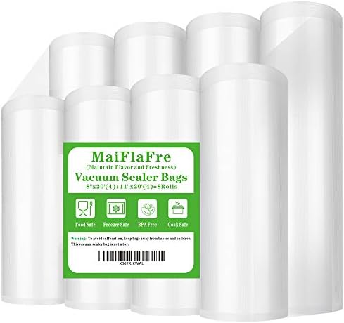 8RL Vacuum Sealer Bags Rolls 8"x20'(4)+11"x20'(4)for Food Storage