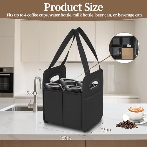 Reusable Drink Carrier Tote Bag with Handle, 4 Cups
