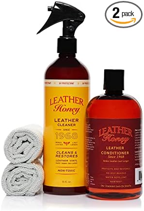 Leather Honey Conditioner and Cleaner Bundle with 16oz Conditioner, 16oz Spray Cleaner with UV Protectant, and Applicati