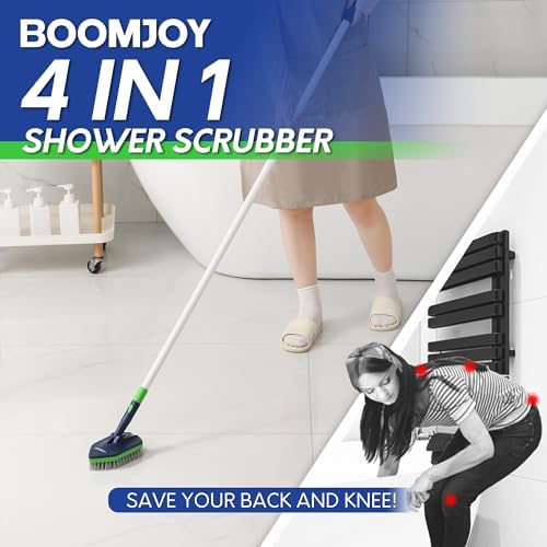 4 in 1 Shower Cleaning Brush, 58" Extendable Tub and Tile Scrubber Set, Grout Brush with Long Handle, Shower Tile Floor Scrubber for Cleaning Baseboard Bathroom Toilet Kitchen