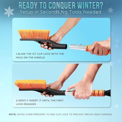 27" 2 in 1 Ice Scraper for Car Windshield and Car Snow Brush 2 Pack