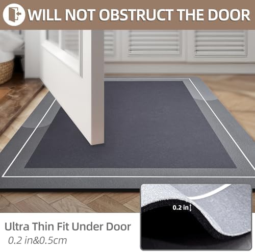 Diatomaceous Earth Bath Mat Super Absorbent Quick Dry Thin Bath Mats Non Slip Washable Rubber Backing Bath Rug Bathroom Floor Mats for Sink Bathtub Beside Shower Entrance Dark Grey 19.6"x31.5"