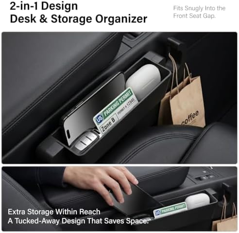 2-in-1 Steering Wheel Desk & Seat Gap Storage, Adjustable Mounting Arms