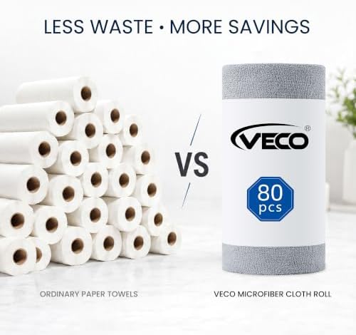 Microfiber Cleaning Cloth Roll 80 PCS Gray, 12" x 12"