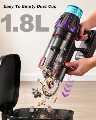 Cordless Vacuum Cleaner,580W 55KPA 70Min Powerful Vacuum Cleaners for Home,Self-Standing Stick Vacuum Cordless Rechargeable/Anti-Tangle/LED Screen/1.8L Cup for Home Pet Hair/Carpet/Hardwood Floor