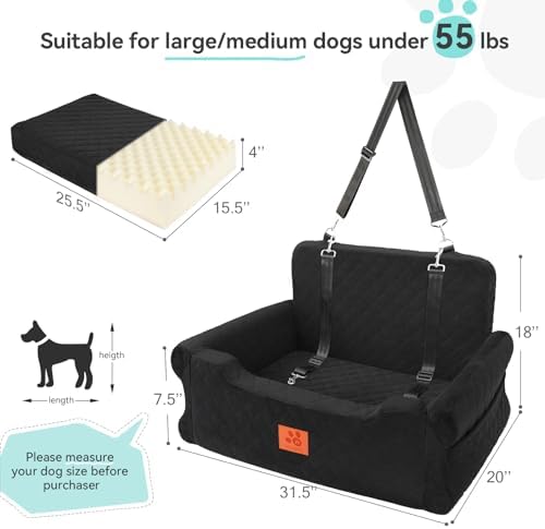 Dog Car Seat for Large/Medium Dogs Uuder 55 lbs, Memory Foam Car Dog Bed