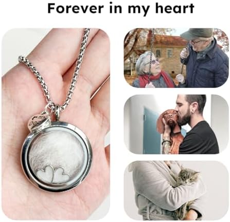 Dog Fur Hair Keepsake Necklace, Ashes Memory Urn with Charm, Glass Circle Memorial Pendant Necklace, Pet Cremation Memorial Jewelry for Women Men, Vial Necklace for Ashes