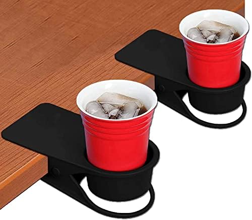 2PCS Clip on Cup Holder for Chair, Desk Drink Holder Clamp, Black