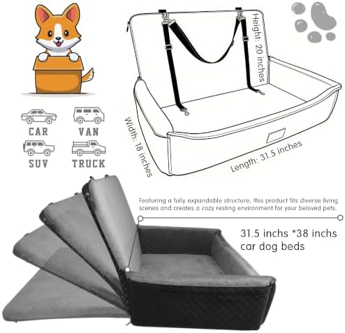 Luxury Large Dog Car Seat,Convertible to Portable Travel Dog Bed-Plush Velvet & High-Resilience Memory Foam,Universal Backseat & SUV Trunk Installation,Anti-Slip Safety Design for Medium-Large Dogs.
