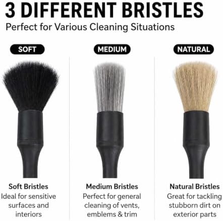 Car Detailing Brush Set - Ultra Soft Boars Hair Car Interior Detailing Brushes【Not Easy to Shed Bristles 】- Automotive Cleaning Brushes Kit w/Storage Bag & Car Drying Towel, Car Dust Brush - 8 Pcs