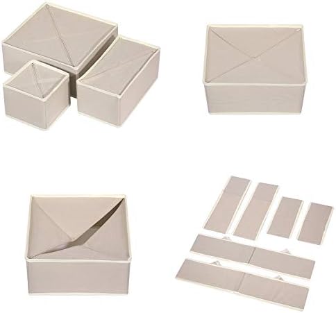 9 Pack Foldable Cloth Storage Box Closet Dresser Drawer Organizer Fabric Baskets Bins Containers Divider for Baby Clothes Underwear Bras Socks Lingerie Clothing,Beige 333