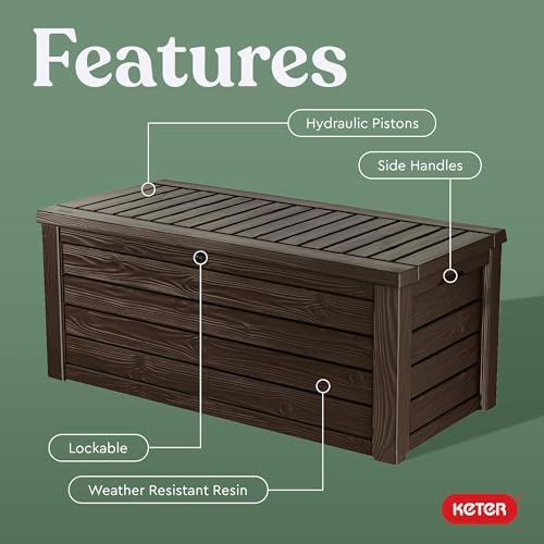 Keter Westwood 150 Gal Outdoor Storage Box for Patio and Pool Accessories
