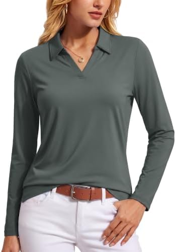 Women's Polo Shirts Long Sleeves Golf Tops V Neck Collared Shirt