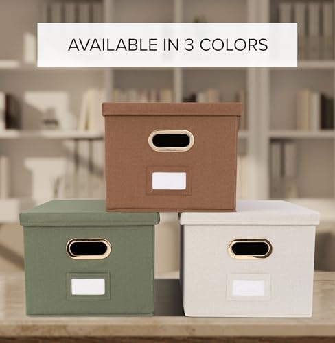 Decorative File Organizer Box Set of 2 - Collapsible Linen Filing Cabinets