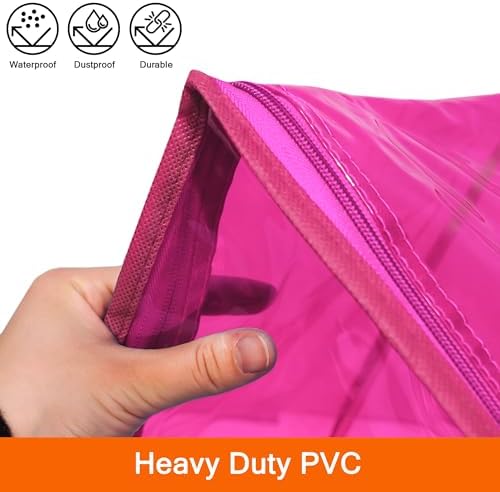 Pink 40L Clear Clothes Storage Bag with Zipper 3 Pack