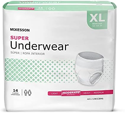 Super Adult Incontinence Underwear, XL, Moderate, 68 in, 56 ct