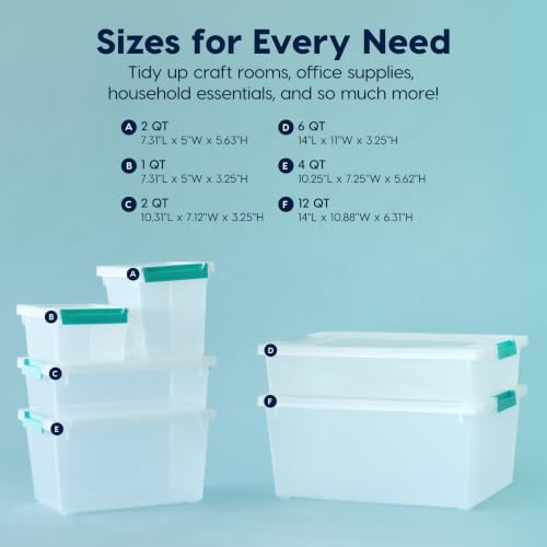 Storage Bins with Lids |Made in USA| 6 Qt - (4-Pack) - Clear