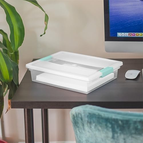 Clip Box, Stackable Small Storage Bin with Latching Lid, Plastic Container to Organize Office, Crafts, Clear Base and Lid, Large, 1-Pack