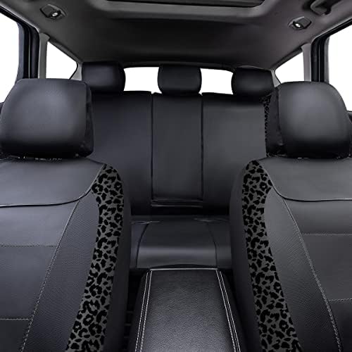 Carbon Fiber Leather Vehicle Seat Covers, Leopard Gray Black, Universal Fit - 8PCS