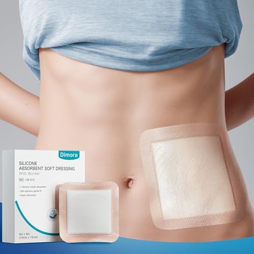 20 Count Silicone Super Absorbent Wound Dressing 6" x 6" - Large Adhesive Bandage for Heavy Exudate, Border Wound Care Pads for Pressure Sore and Post-Surgical Incisions