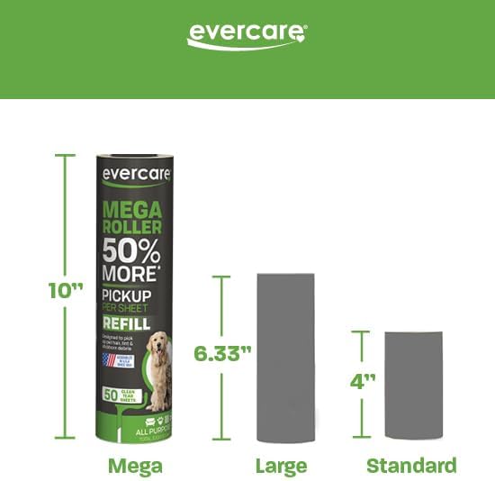 Evercare 10-Inch Mega All-Purpose Pet Hair Lint Roller Refill, 50 Sheets – Sticky Roller for Pet Hair, Cat & Dog Hair Remover, Lint Remover, Pet Hair Remover for Furniture, Clothing & Cars