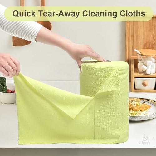 Microfiber Cleaning Cloth Roll - 80 Pack, Reusable Paper Towels Tear Away Towels, Microfiber Towels for Cars, Super Absorbent Lint Free Cleaning Rags for House, Kitchen-Beige Yellow,11.5"x11.5"