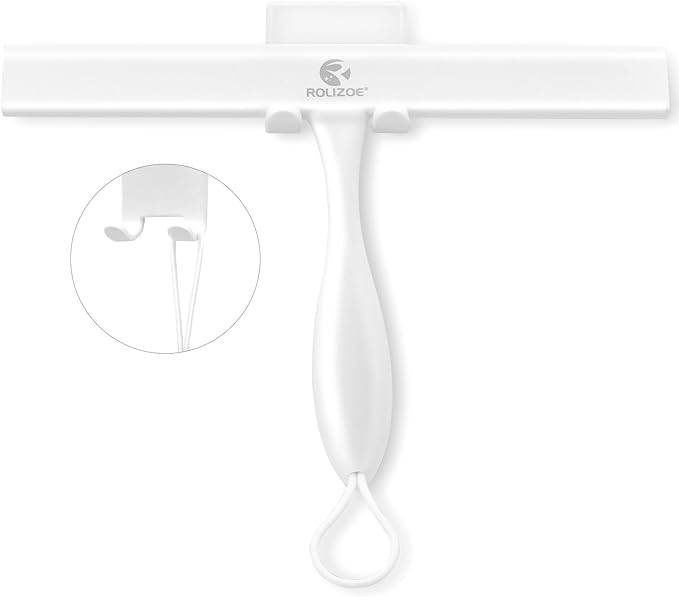 Shower Squeegee for Glass Doors, 11 Inch Ergonomics Anti-Rust Silicone Squeegee with Stainless Steel Frame for Shower Glass Door, Mirrors, Tiles and Windows Cleaning, White