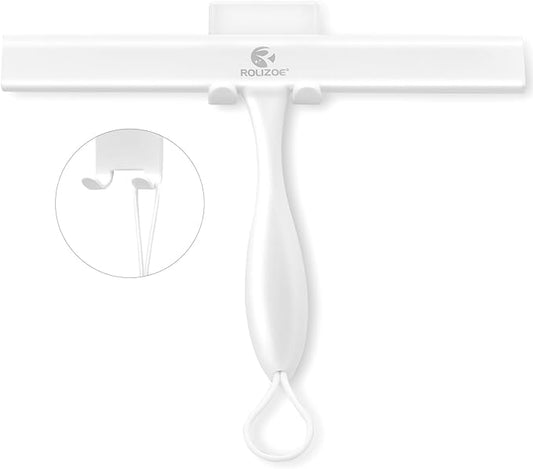 Shower Squeegee for Glass Doors, 11 Inch Ergonomics Anti-Rust Silicone Squeegee with Stainless Steel Frame for Shower Glass Door, Mirrors, Tiles and Windows Cleaning, White