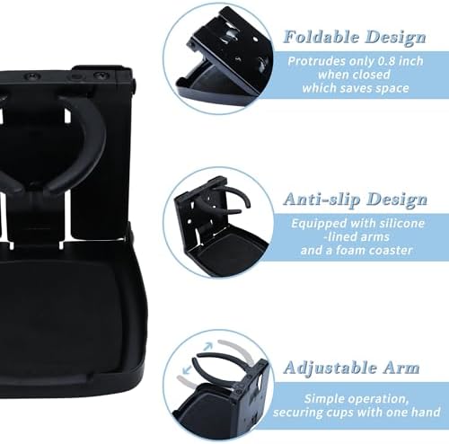 304 Stainless Steel Adjustable Folding Cup Holders,Matte Black Boat Drink Cup Holder,Folding Wall Car Desk Cup Holder for Trucks,RVs,Vans,Boats,Campers,Caravans(1 Pack)