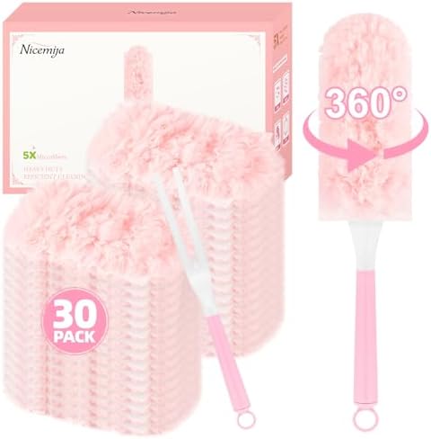 Duster Refills for Swiffer Duster, 30 Count Pink Duster Kit with Handle